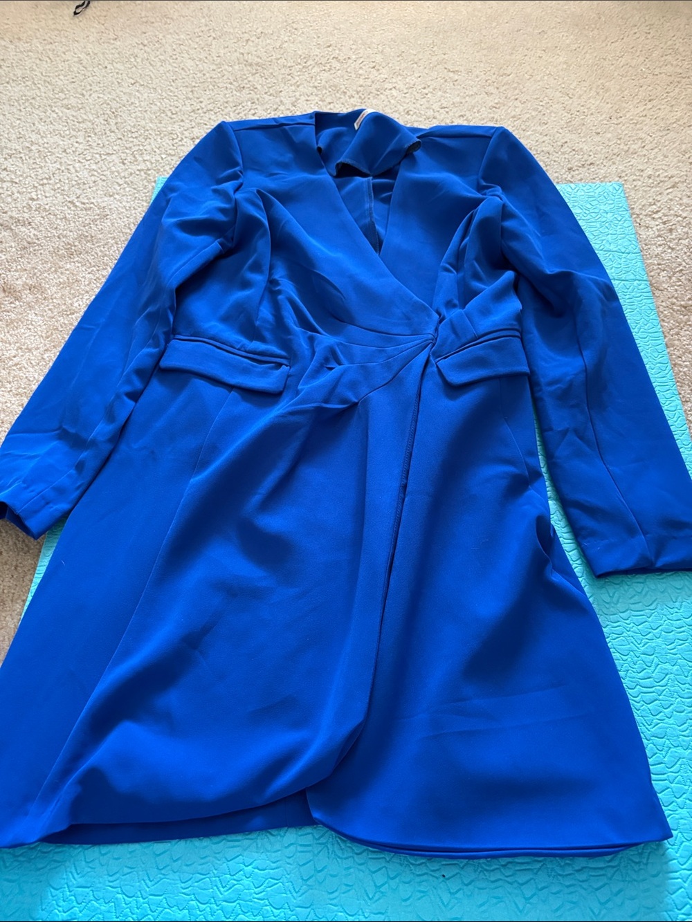 Long Sleeve Royal Blue Wrap-Front Dress